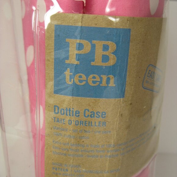 Pottery Barn Teen DOTTIE CASE 2 Pink & White Polka Dot Pillowcases Standard NEW - Picture 3 of 13
